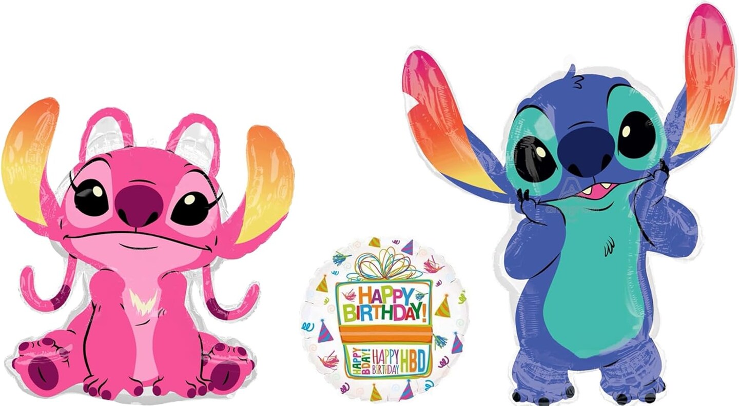 Angel and Stitch&#x27;s Birthday Party Supplies 3 pc Balloon Bouquet Decorations