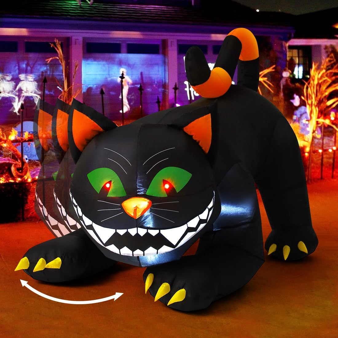 GOOSH 6 FT Halloween Inflatables Black Cat Blow Up Yard Large Cat with Moving Head and Built-in LEDs