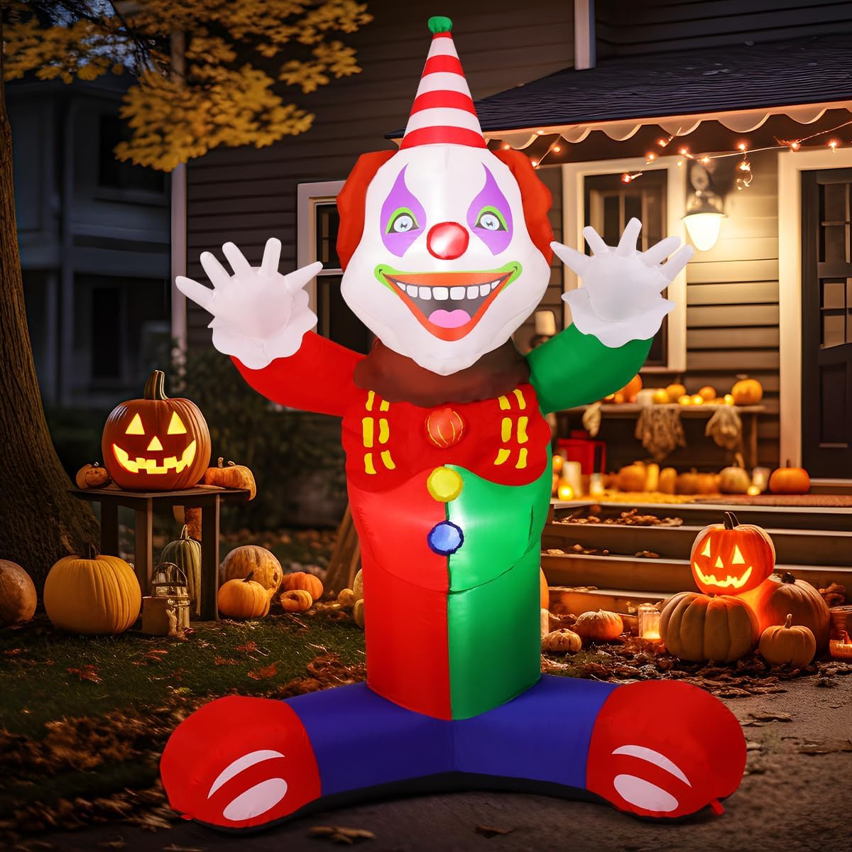 GOOSH 7 FT Halloween Inflatables Laugh Clown Blow Up Yard Decoration with Built-in LEDs