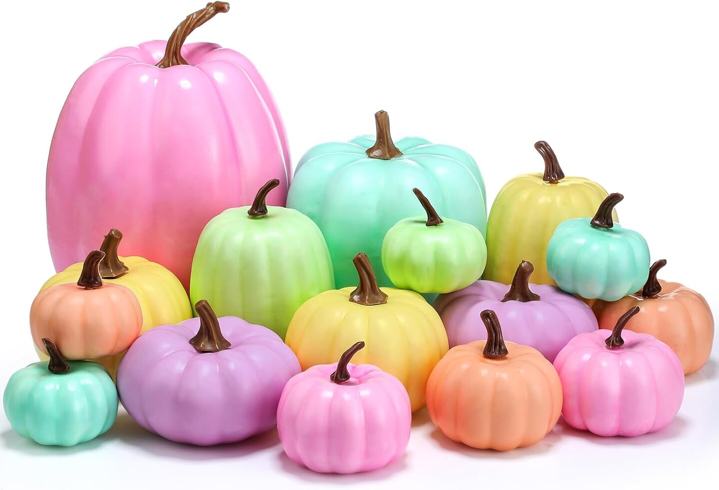 16 Pcs Halloween Fake Pumpkins Decor Fall Colorful (Pastel Color) 7.9"D x 5.9"W x 5.91"H