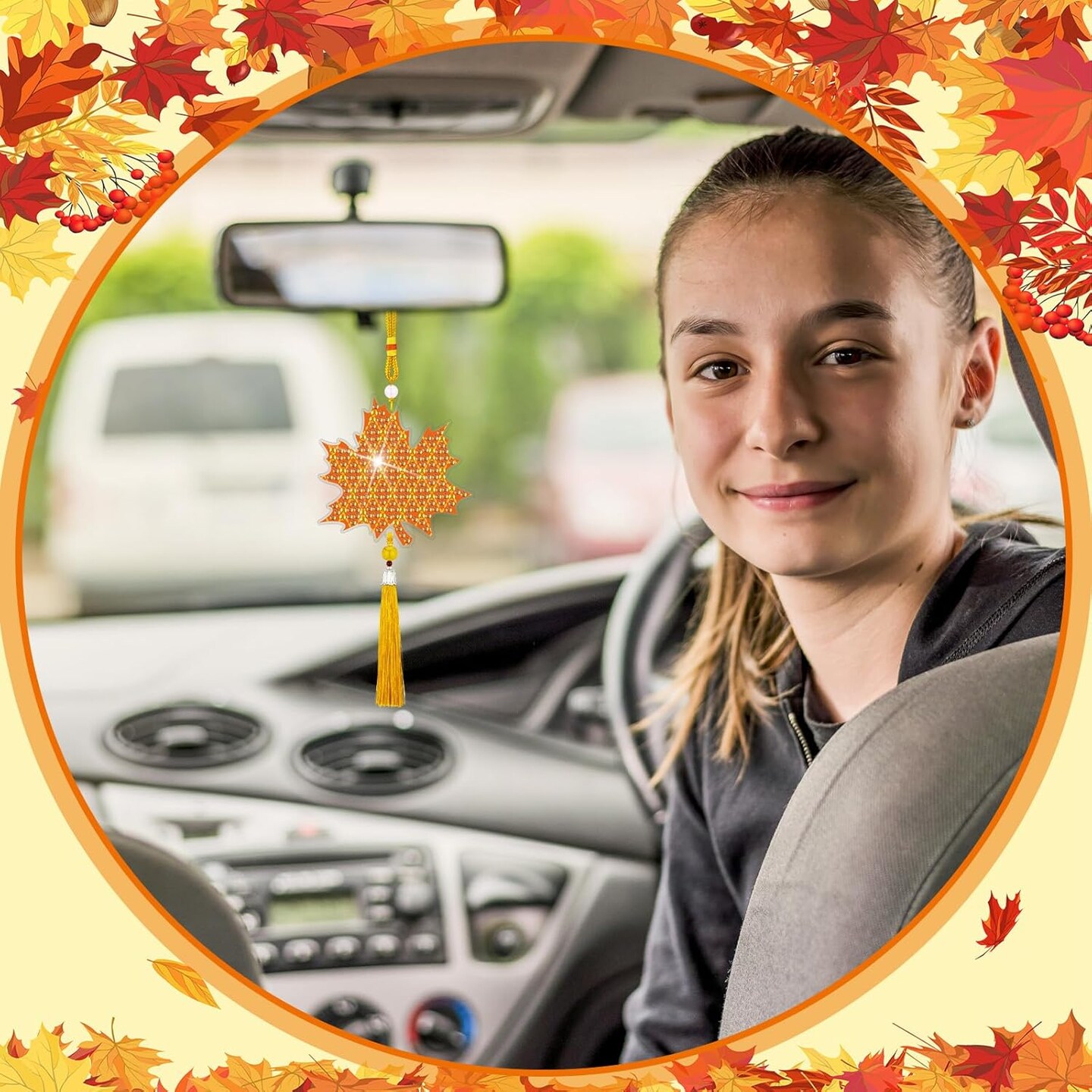 12 Pccs Fall Diamond Painting Car Ornaments Maple Leaves Kit (Maple Leaf) 8.07 x 8.07 x 0.63 inches