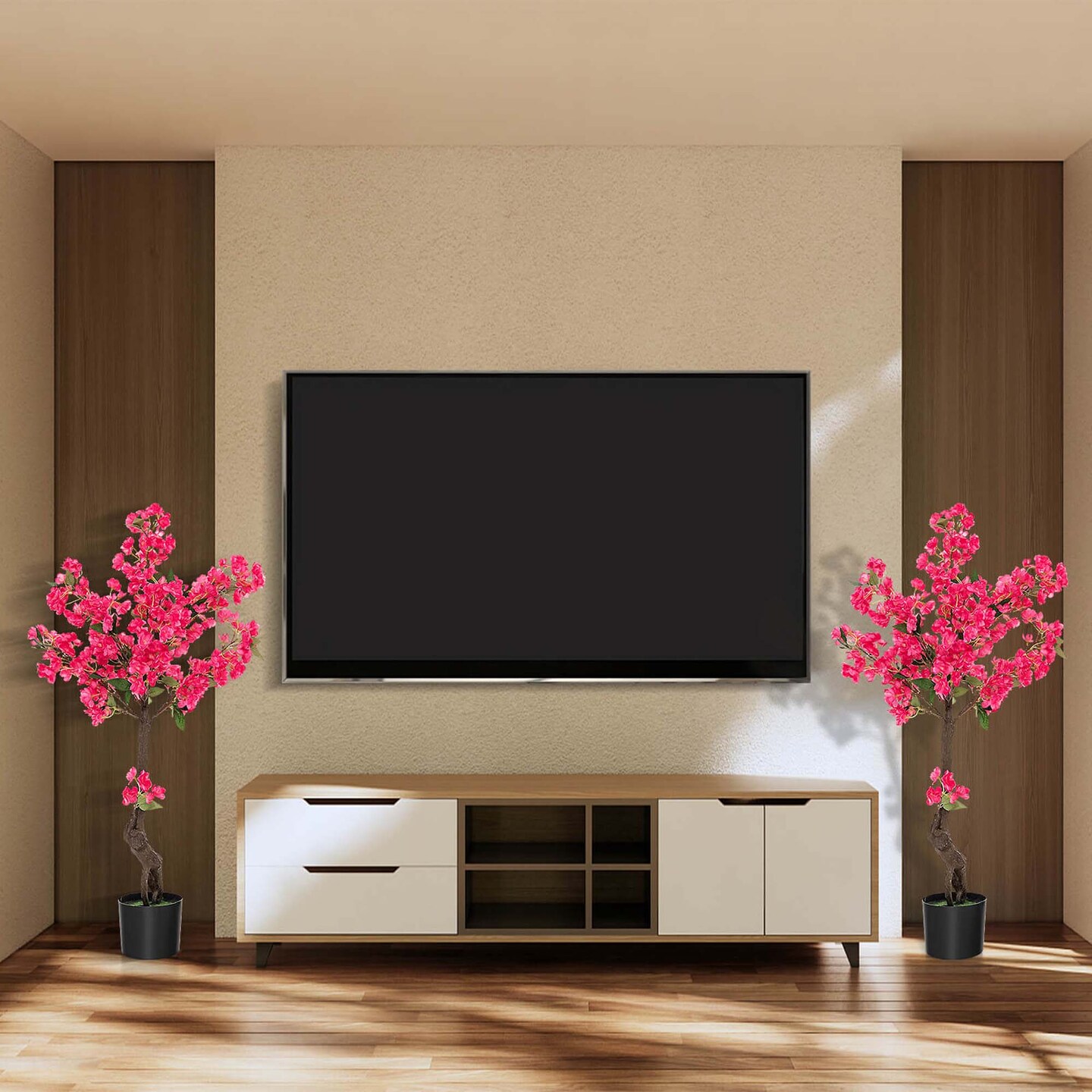 Costway 1/2 Pack 42&#x22; Artificial Plum Blossom Tree with 92 Flowers &#x26; Realistic Trunk Indoor