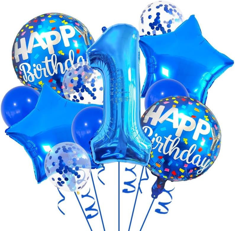 1st Birthday Large Foil Balloons – Blue Number 1 Balloon & Party Decoration Set for Boys’ First Birthday (Blue 1)