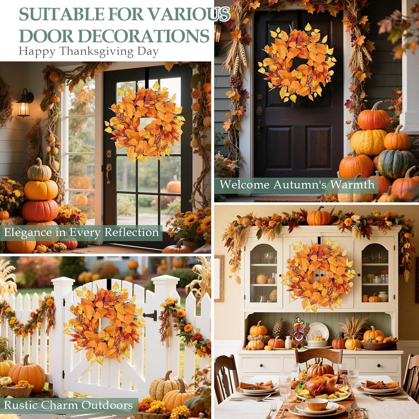19 Inch Fall Wreaths for Front Door Outside