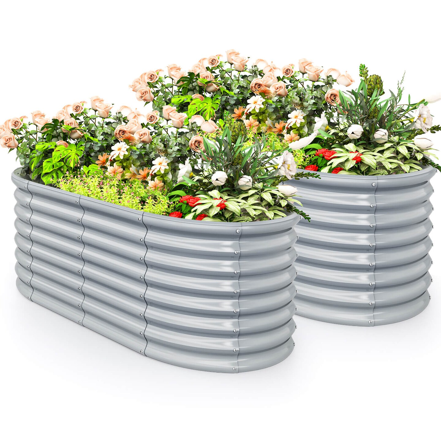 Costway 2 PCS Raised Garden Bed Kit Planter Raised Garden Boxes Outdoor 65" x 32" x 24" Gray/Silver