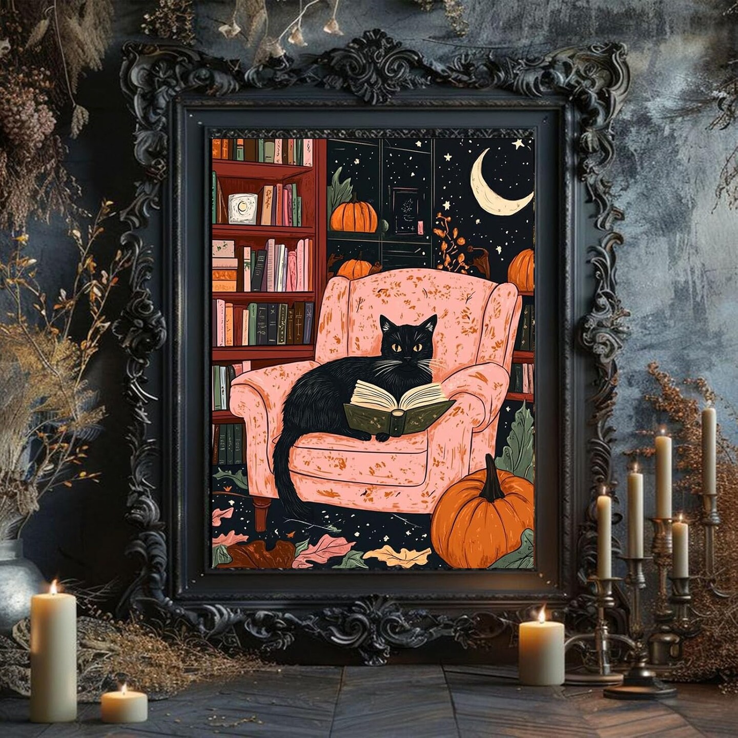 Black Cat Paint by Numbers for Adults, Halloween Paint by Number on Canvas Without Frame