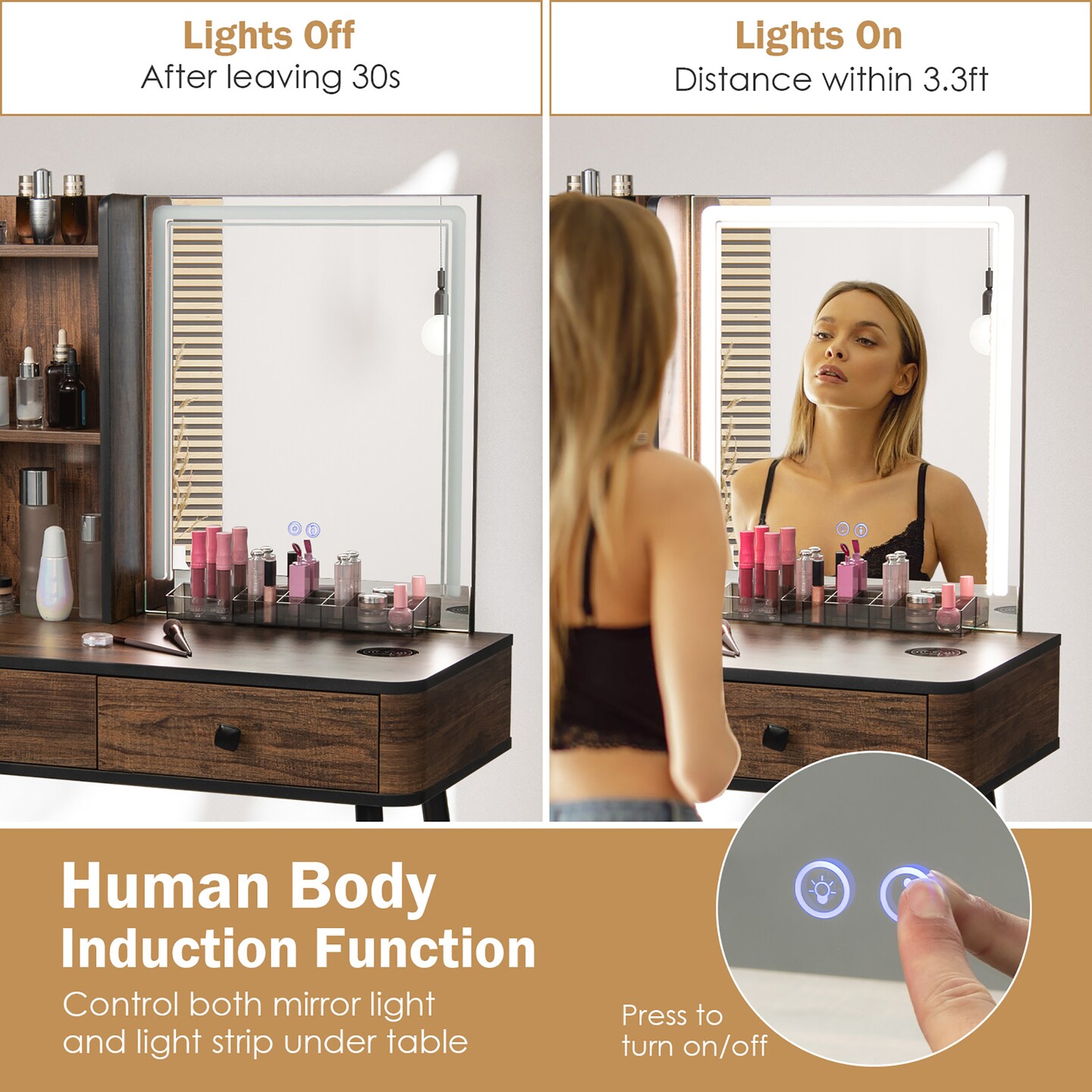 Costway Vanity Set with Dimmable Lighted Mirror 3 Lighting Modes
