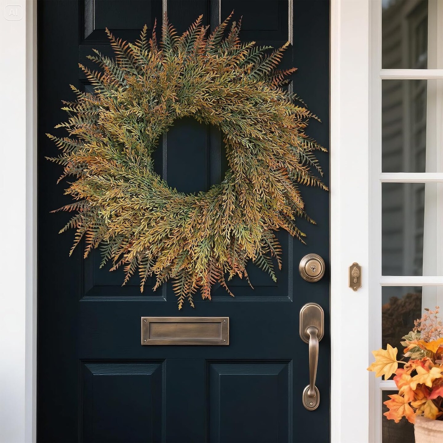 Artificial Fern Leaves and Faux Wheat Grass - Fall Wreath