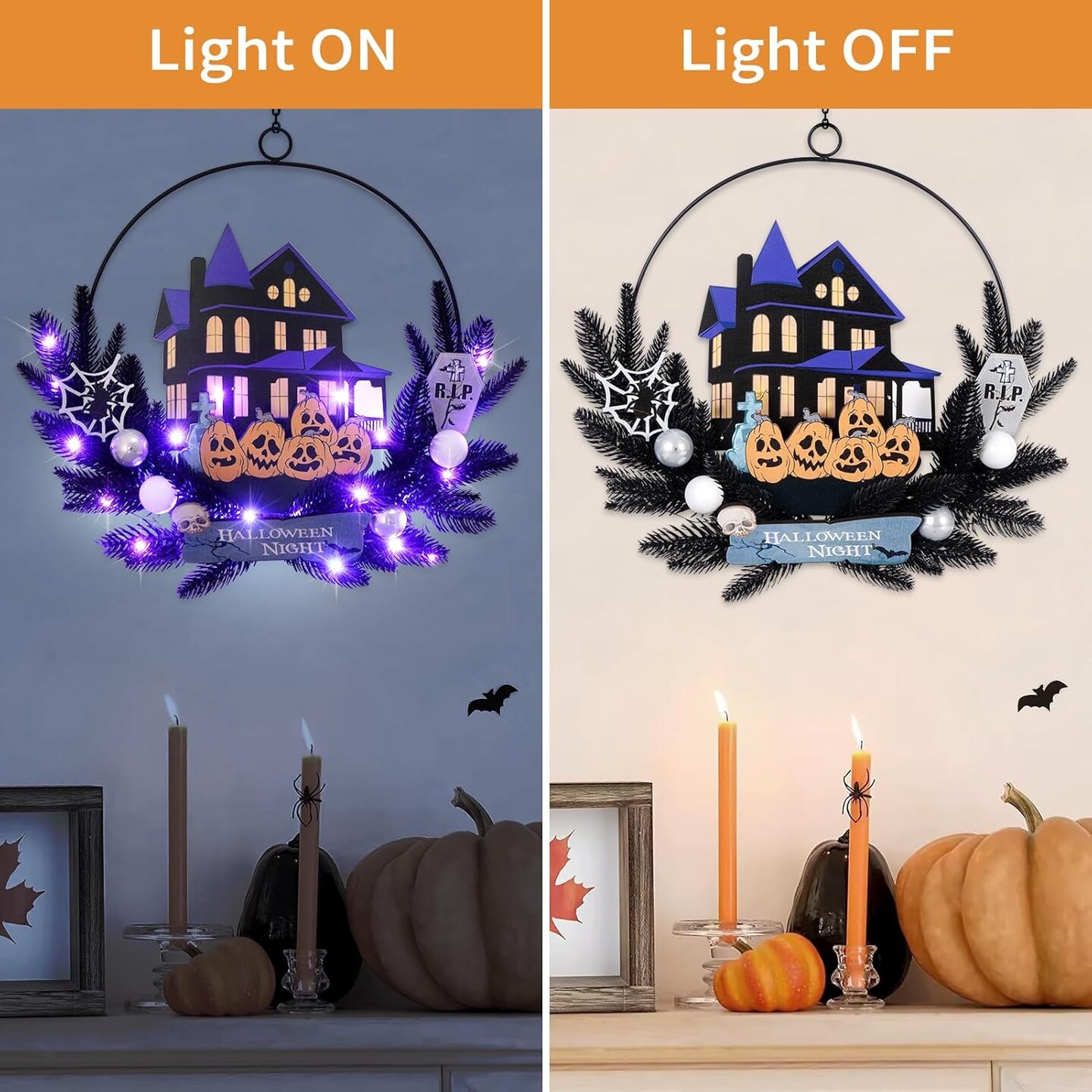 Lighted Halloween Wreaths for Front Door