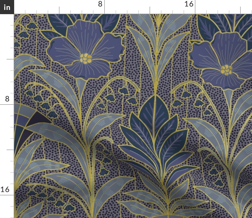 Purple Floral Lily Of The Valley Retro Botanical Polka Dots Elegant Flowers Timless Luxury Custom Printed Fabric by Spoonflower Various Fabrics by the Yard or Fat Quarter