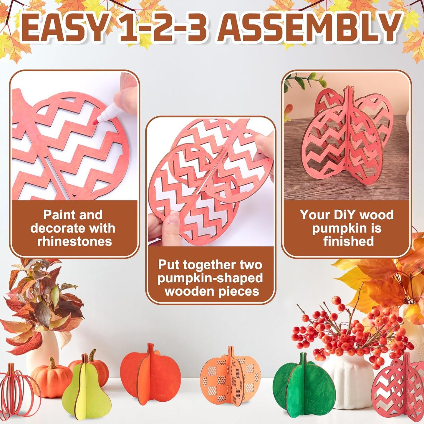 12Set 3D Pumpkin Wood Crafts to Paint, Thanksgiving Pumpkin Wood DIY