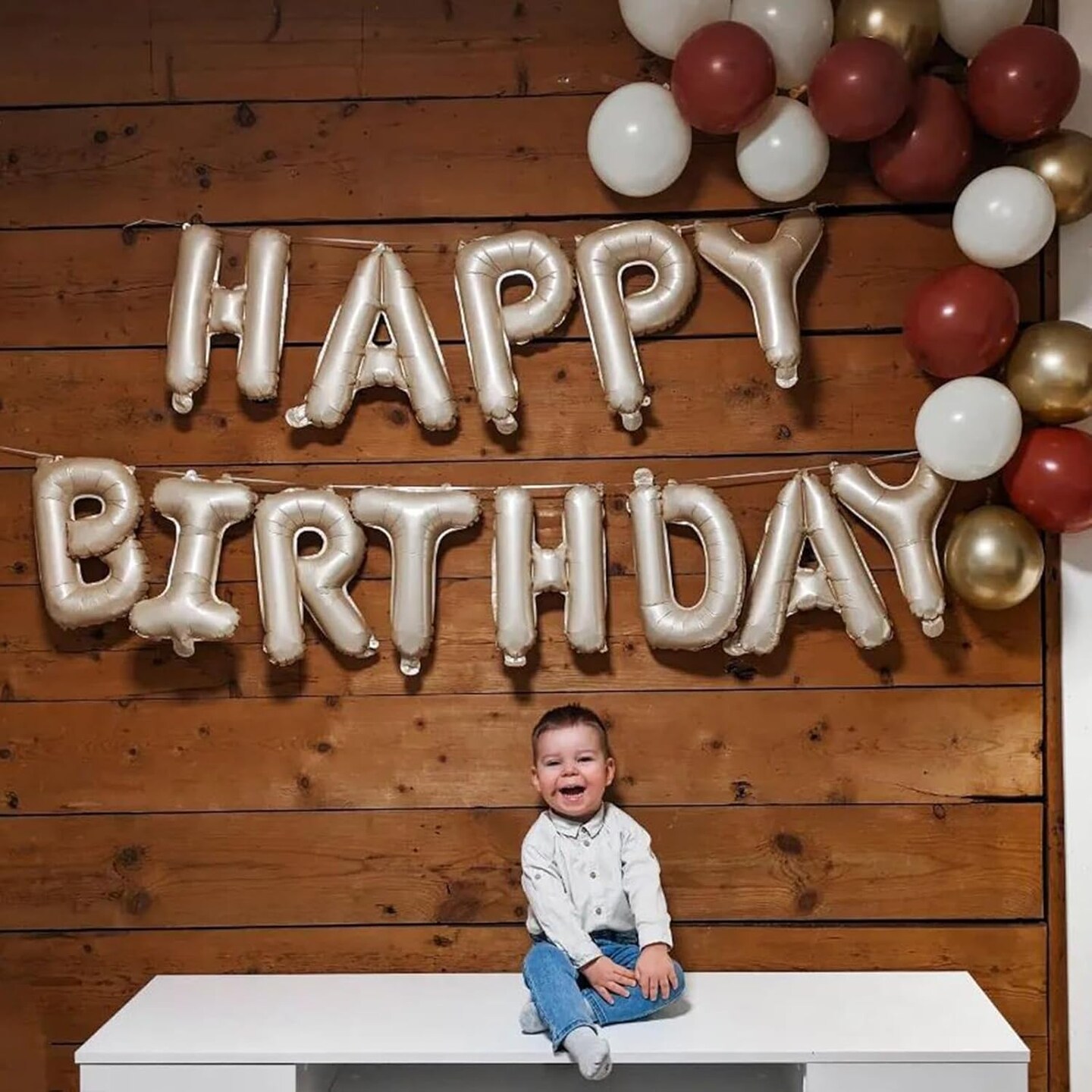 Beige Happy Birthday Balloon Banner – 16-Inch Cream White Foil Letters for Boys, Girls, Men & Women Party Decorations (Happy Birthday)