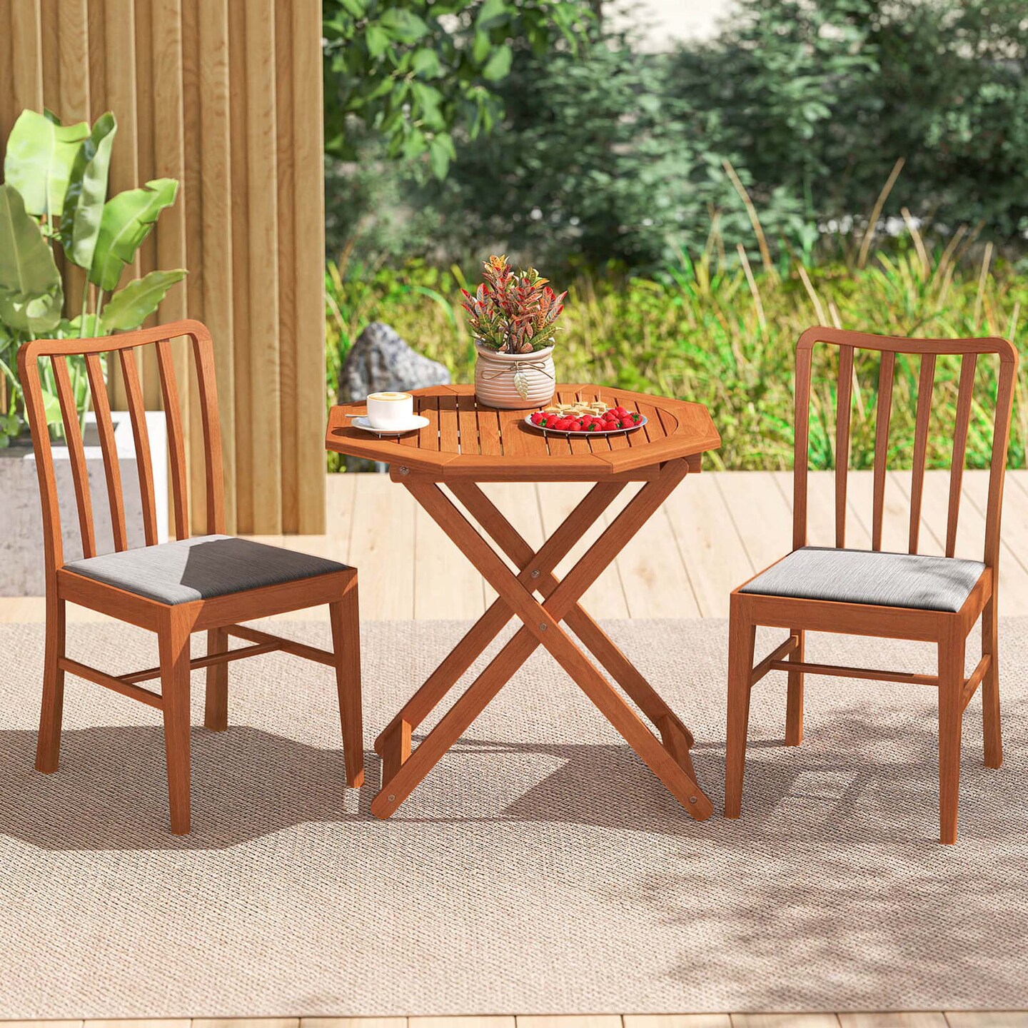 Costway 1/2 PCS Outdoor Patio Folding Wood Dining Table for 4 with 2" Umbrella Hole for Garden