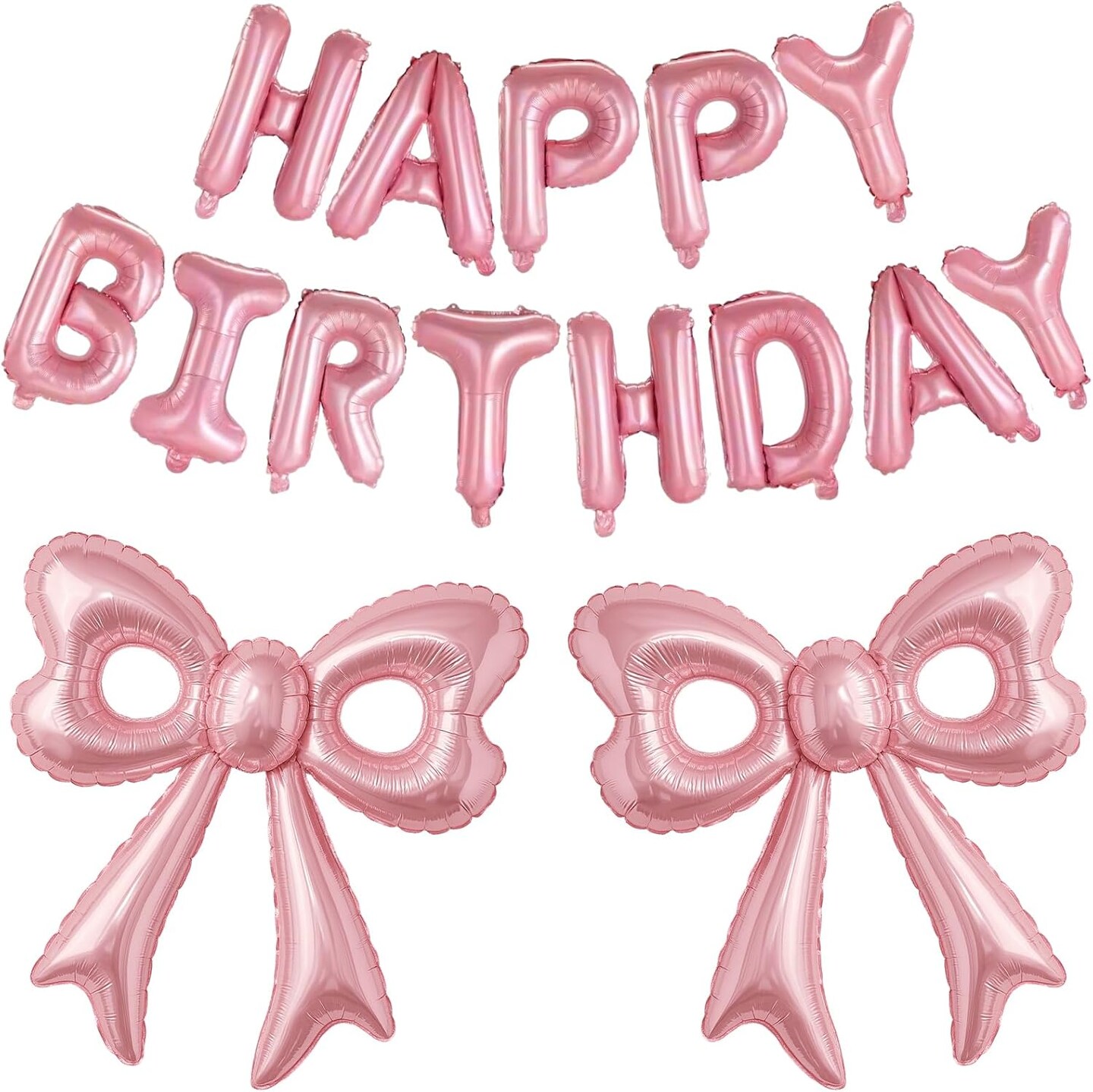 Pink Happy Birthday Balloons - Huge Pink Bow Aluminum Foil