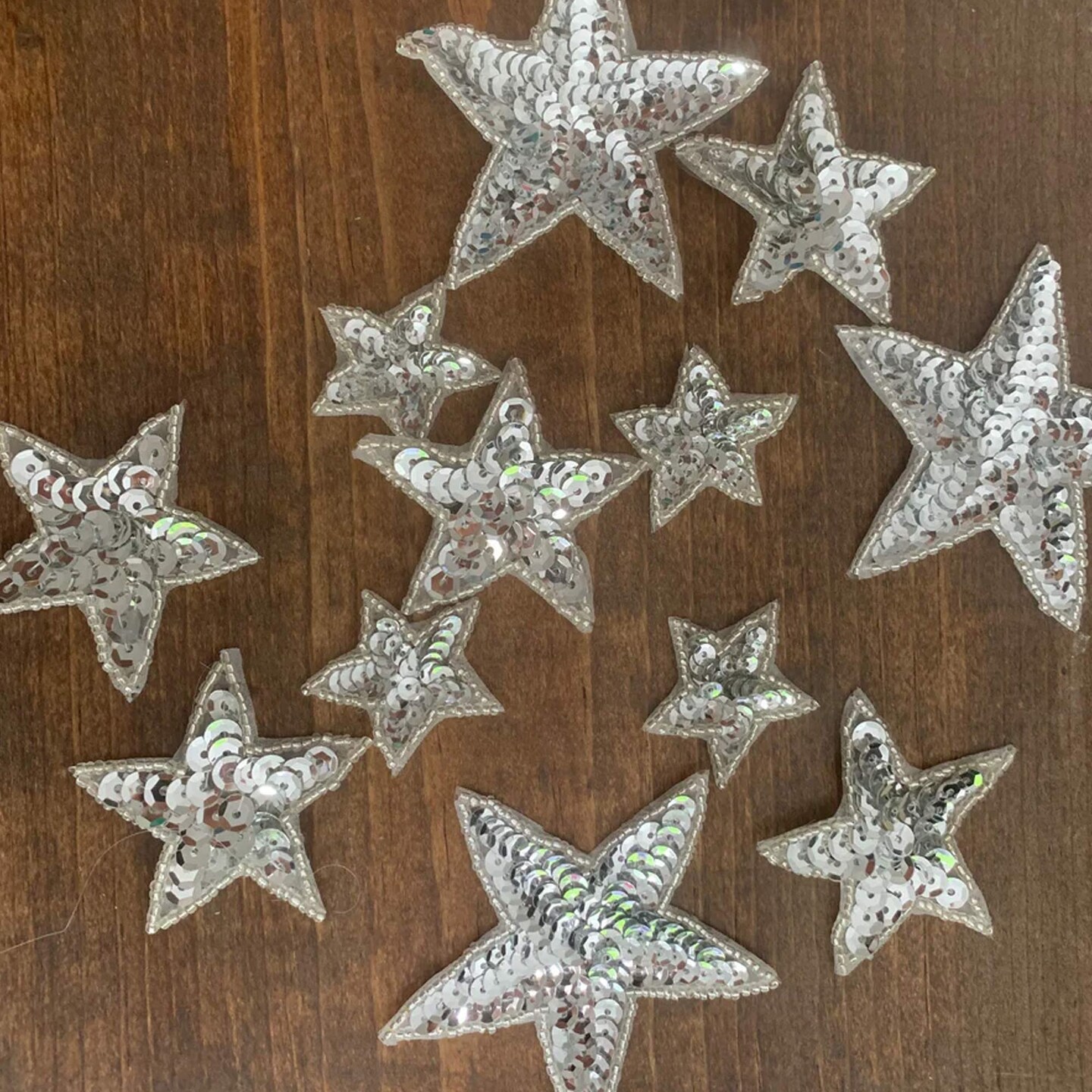 5 Medium 2.25" Silver Star Sequin Beaded Iron On Patches for Crafts Clothing Embellishments