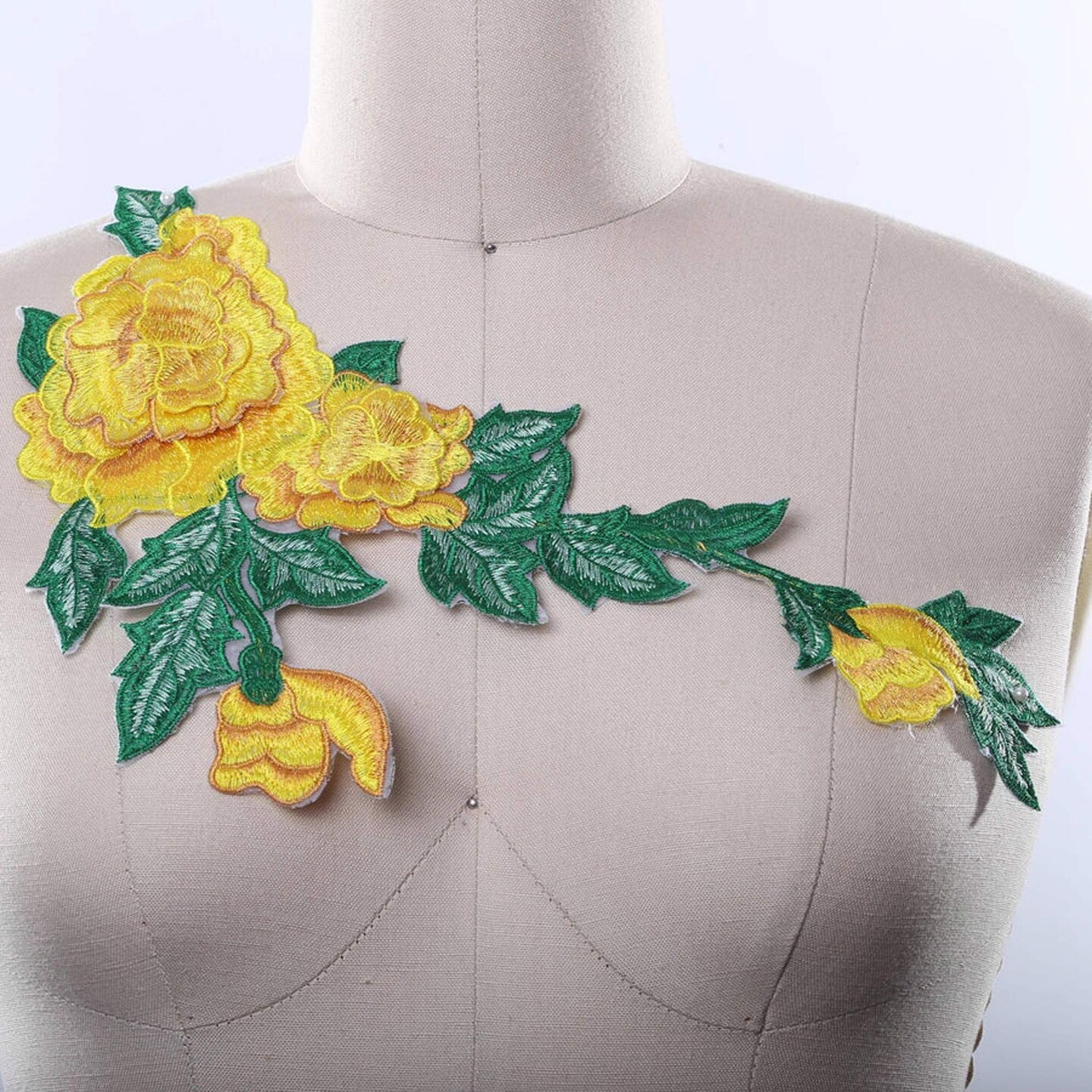 Yellow With Green Embroidered 3D Flower Patch Iron On for Costume and Jackets