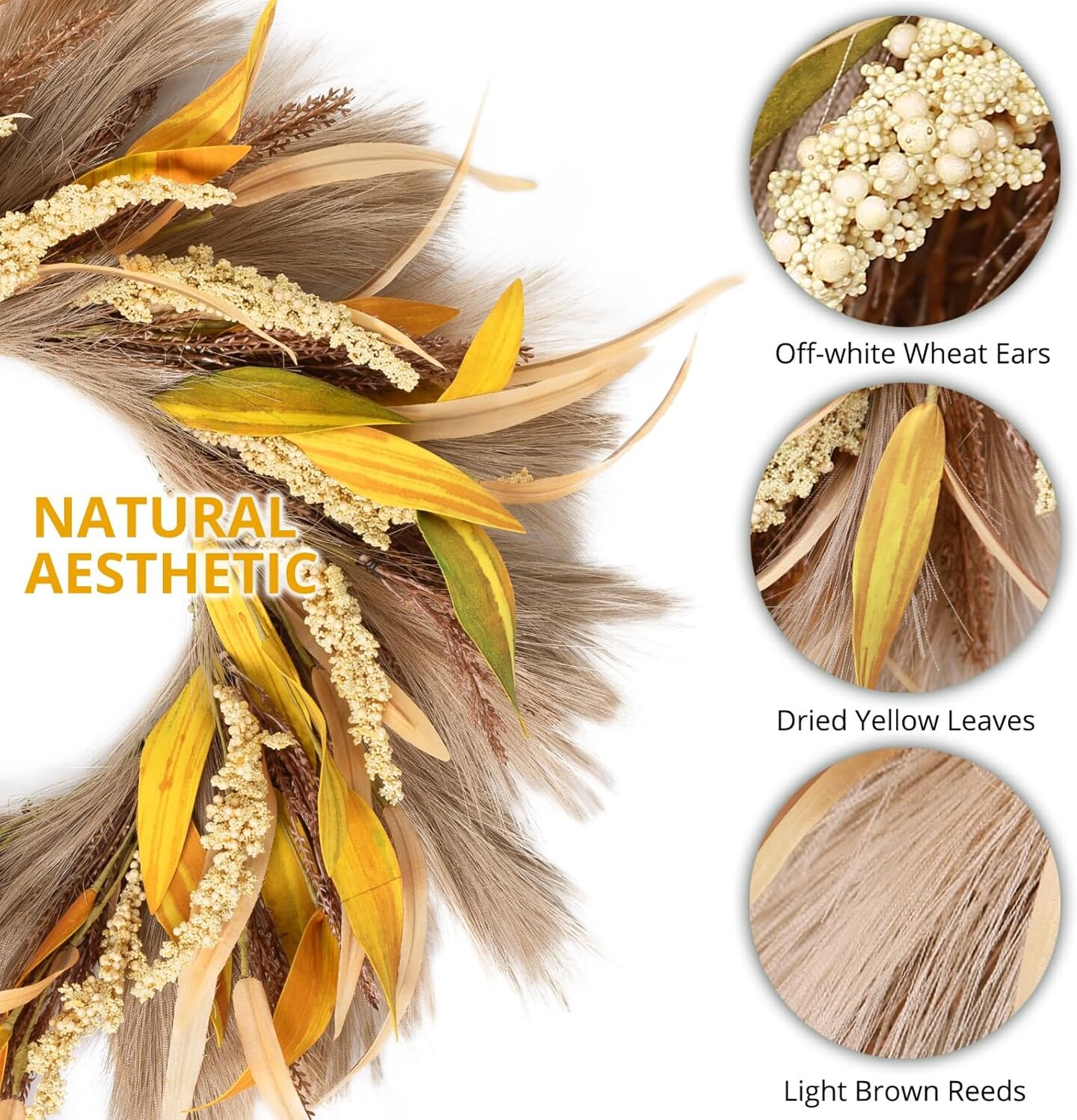 24 Inch Fall Wreath - Light Brown Reeds