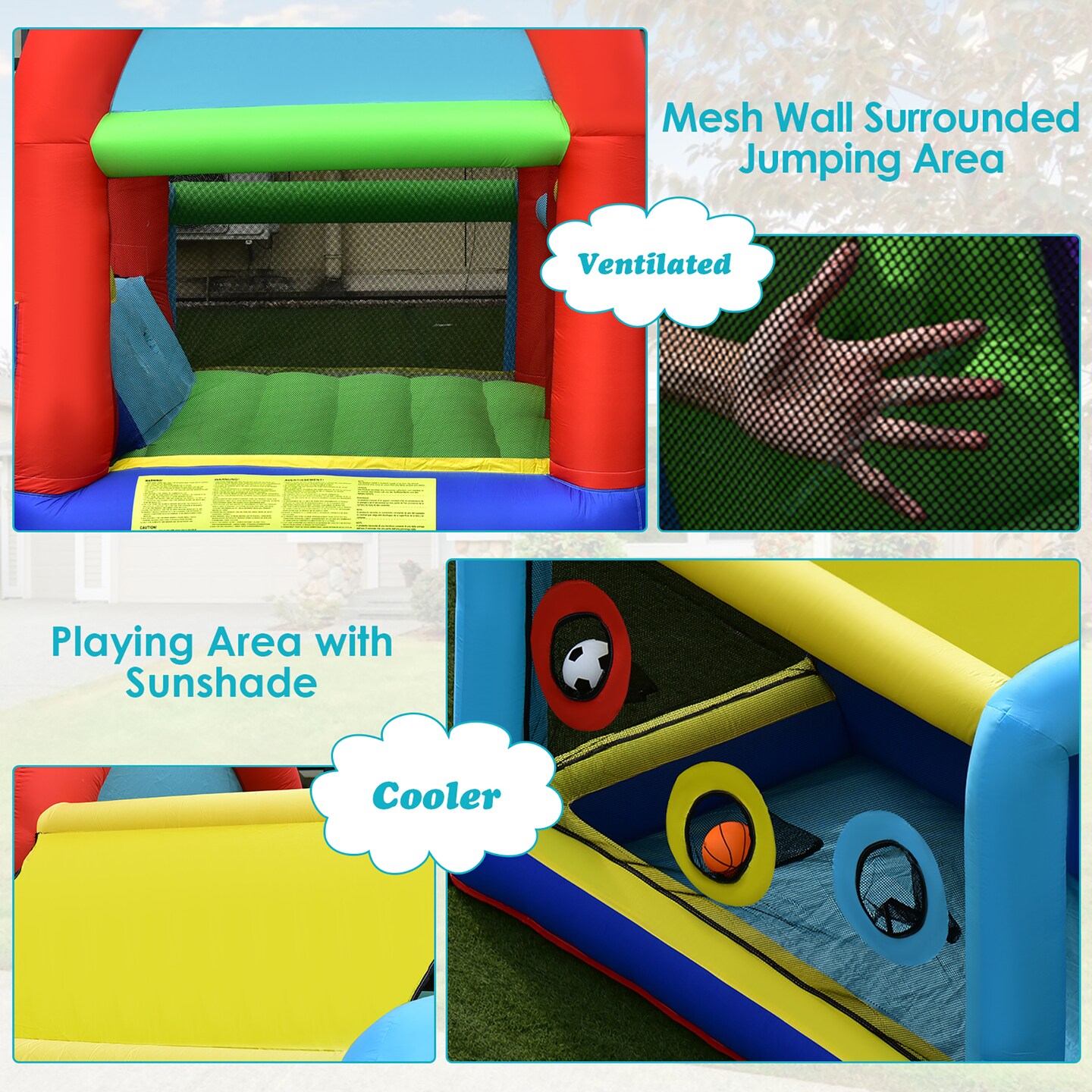 Costway Inflatable Bounce House Kids Bouncy Jumping Castle w/ Dual Slides &#x26; 480W Blower