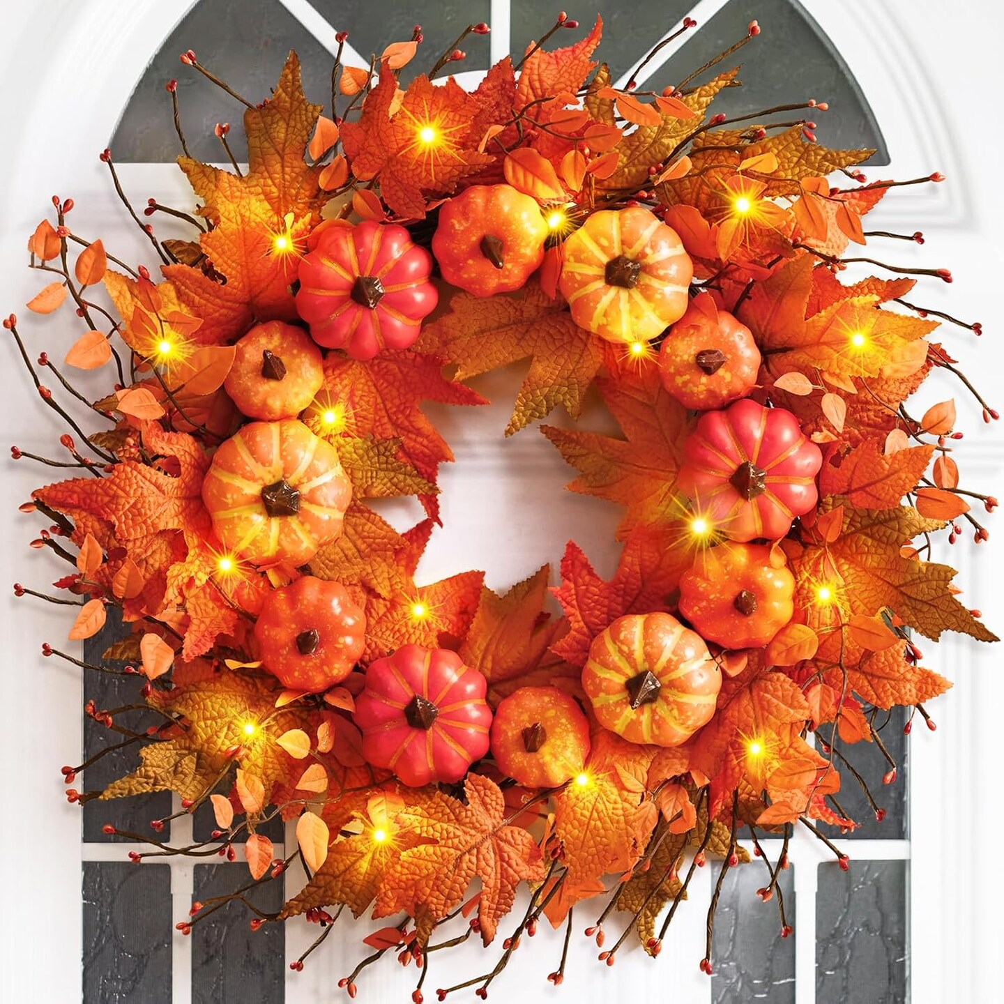 2 Pack 20 Inch Fall Wreath for Outside Door