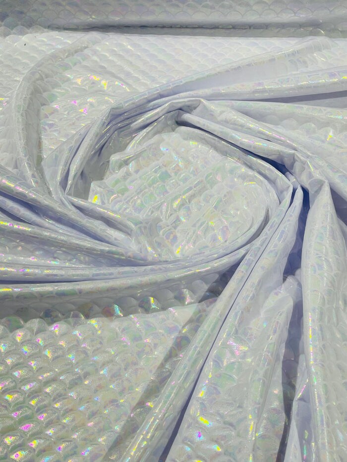 1 Yard Stretch Mermaid Fish Scale Foil Spandex Fabric Reflective Print 58-60 inches width