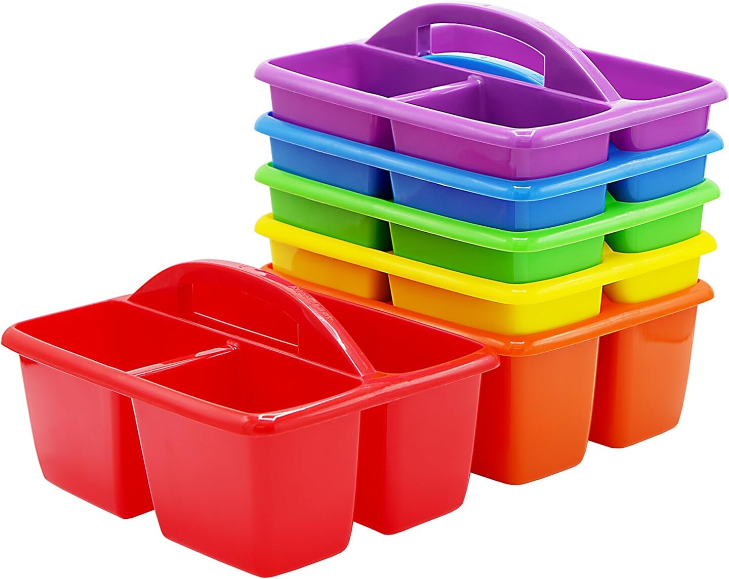 4E&#x2019;s Novelty Classroom Caddy Set of 6, Plastic Caddies for Supply, Caddy Organizer with Handle for Classroom, Rainbow Colors, Desk Caddies for Supplies Keep Desks and Work Stations Organized