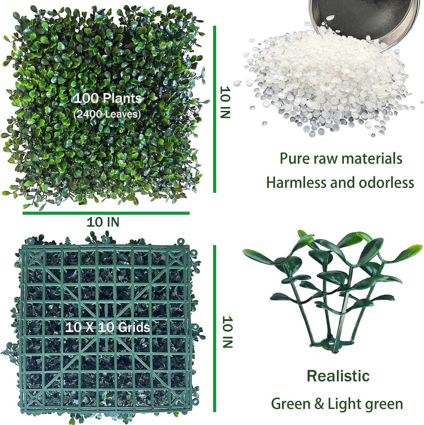 Artificial Grass Wall Panel Backdrop,10" X 10" 12P (Green) 10"L x 10"W