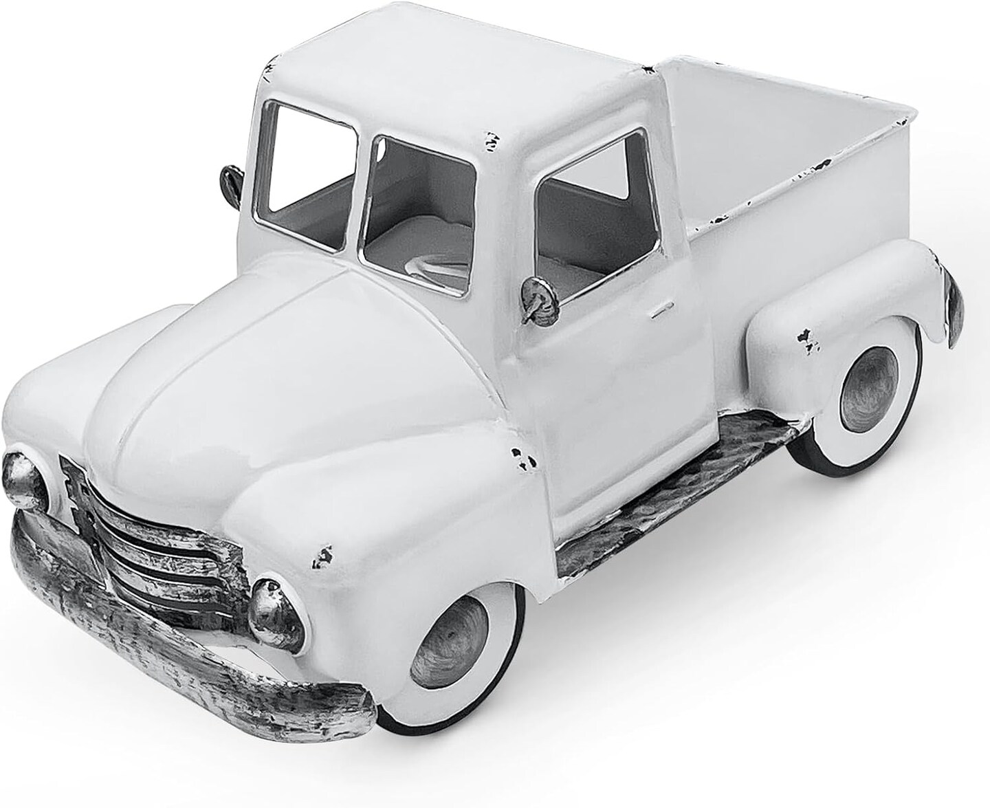 Farmhouse White Vintage Metal Truck – Rustic Pickup Planter for Indoor/Outdoor Fall & Tabletop Decor