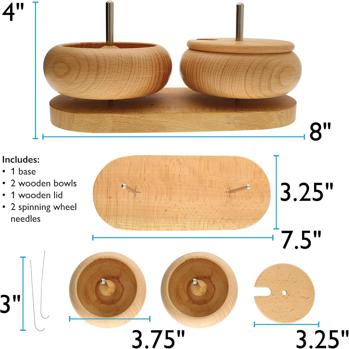 The Beadsmith Spin & String Duo – Includes 1 Base, 2 Wooden Bowls, 1 Wooden Lid and 2 Spinning Needles – Quickly & Efficiently String Seed Beads for Jewelry, Fringe & DIY Arts & Crafts Projects