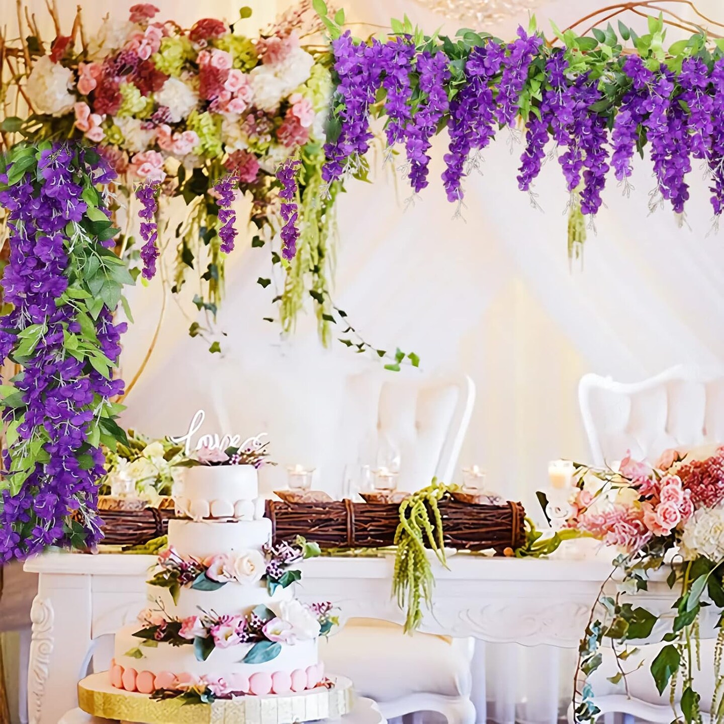 Artificial Flowers Garland, 2Pcs 7.2Ft/Piece Silk Fake Wisteria Vine Kit