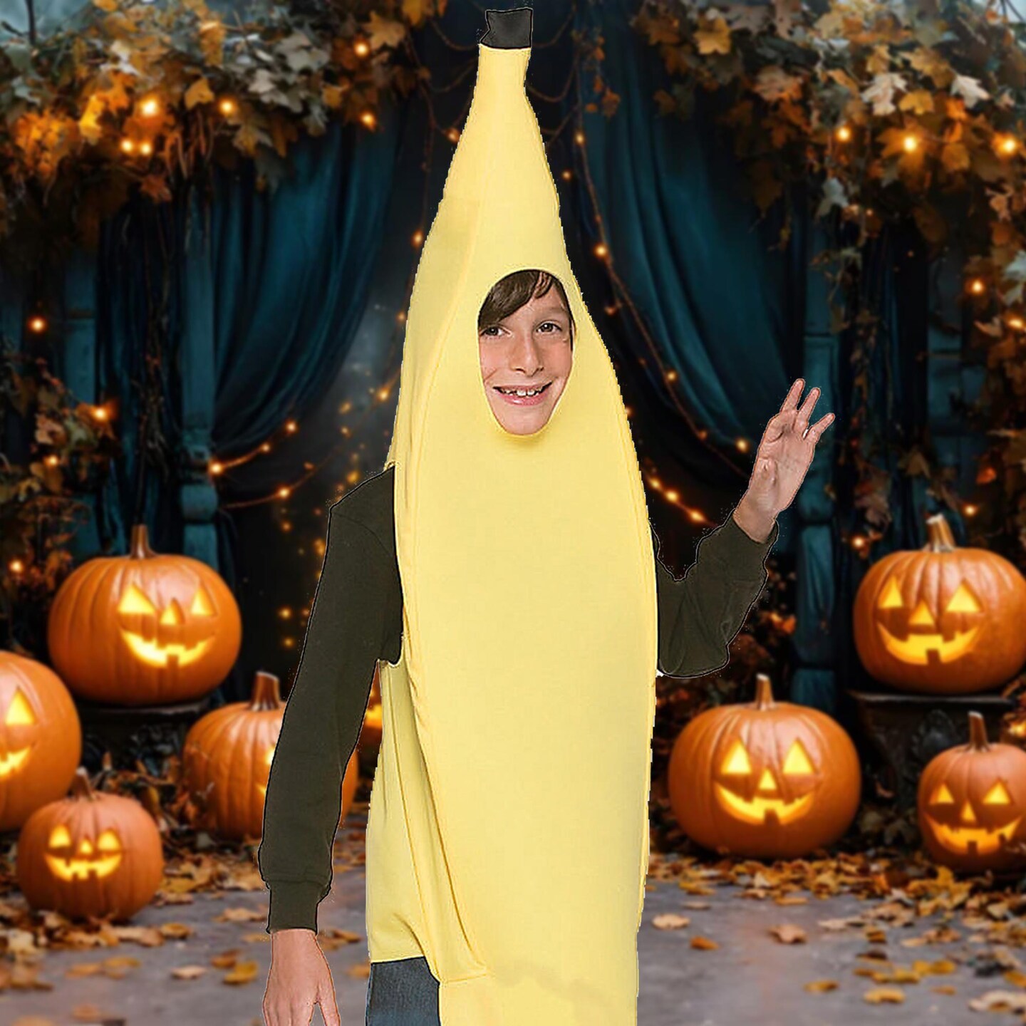 Kids Banana Costume with Over The Head Tunic and Face Hole Size 7 10