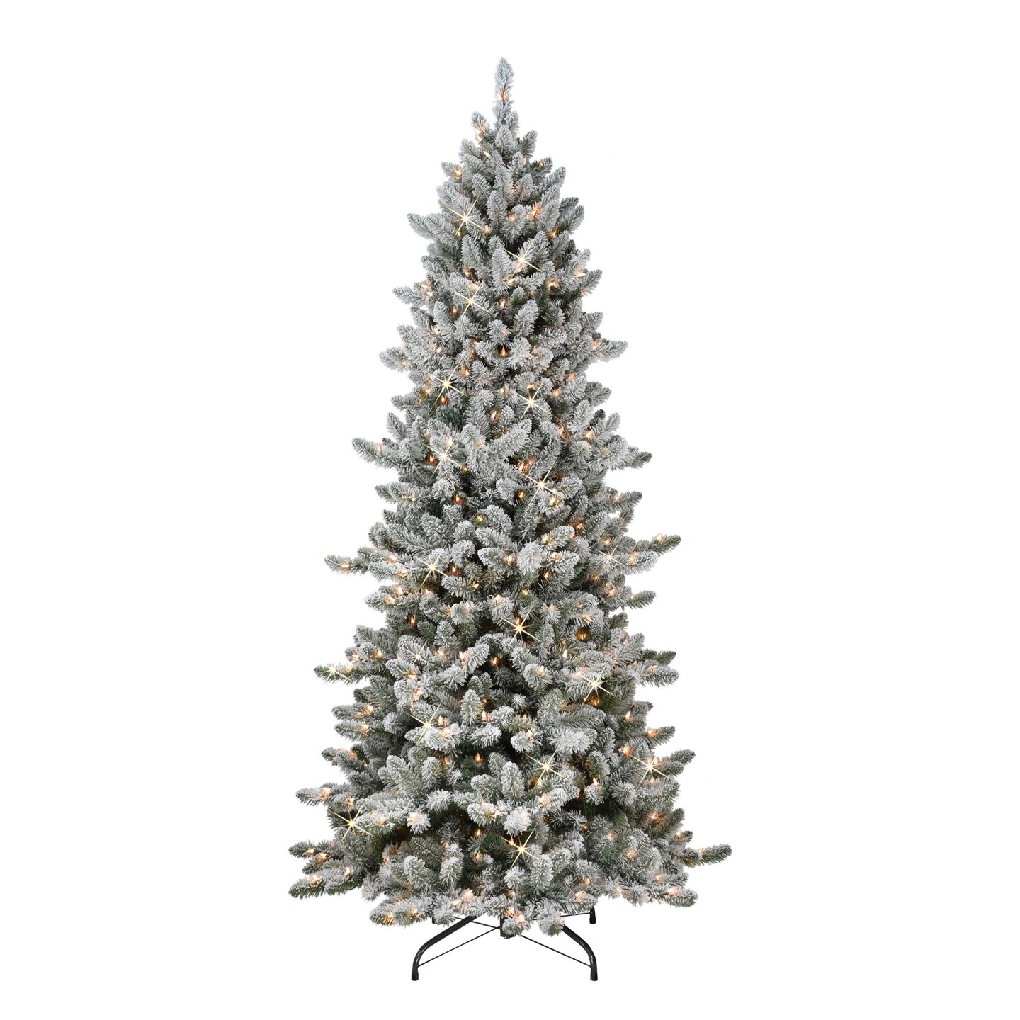 CC Christmas Decor 7.5&#x27; Pre-Lit Slim Flocked Spruce Artificial Christmas Tree, Clear Lights