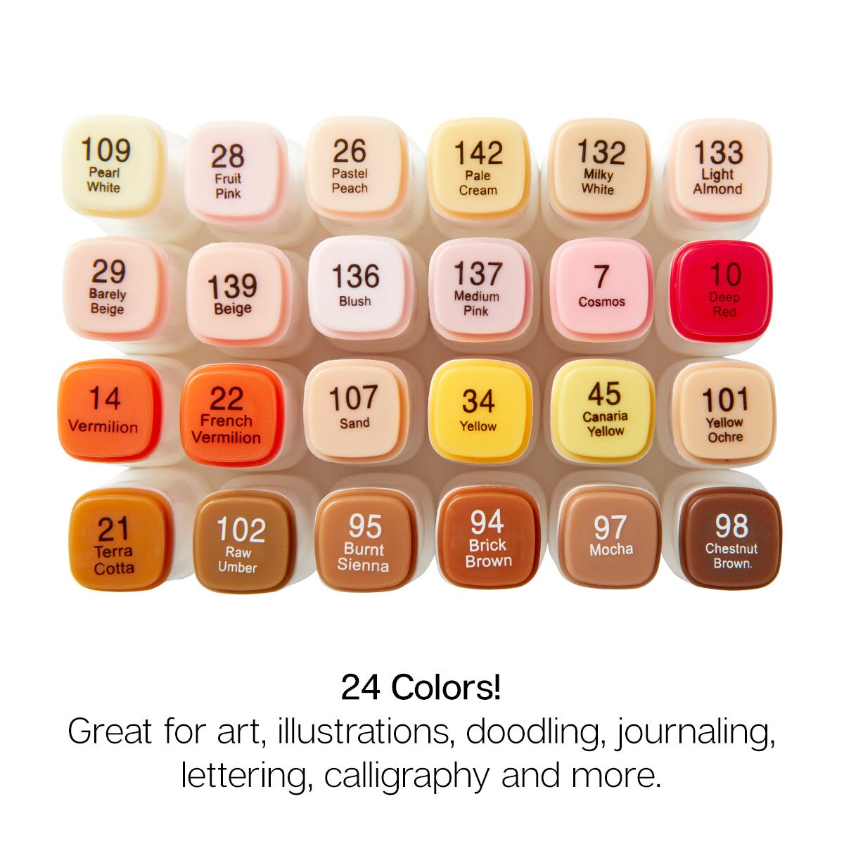 KINGART&#xAE; PRO Double-Ended Art Alcohol Markers, 24 Portrait Palette Colors with Both Fine &#x26; Chisel Tips and Superior Blendability