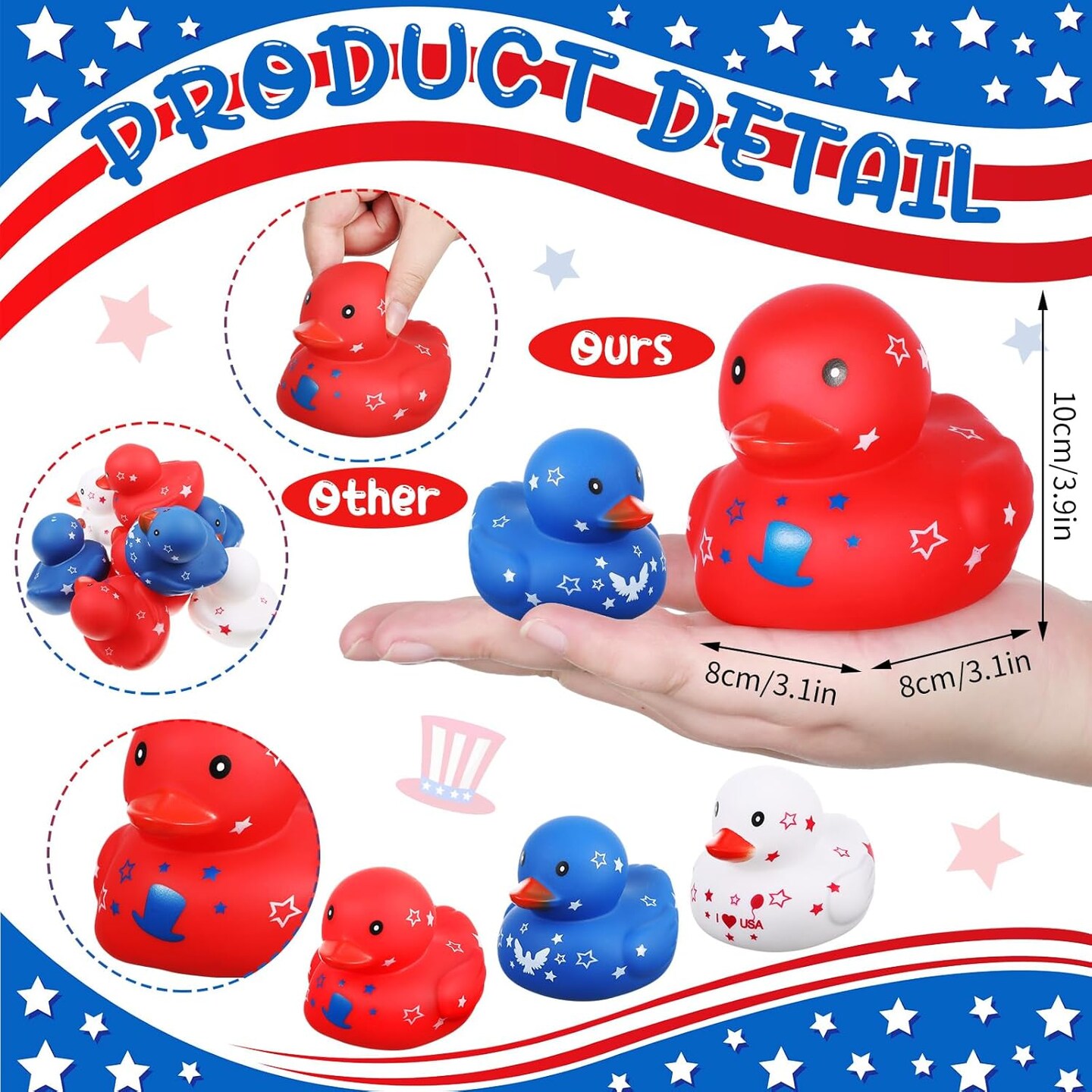 12 Pcs 3 Inch Patriotic Rubber Ducks