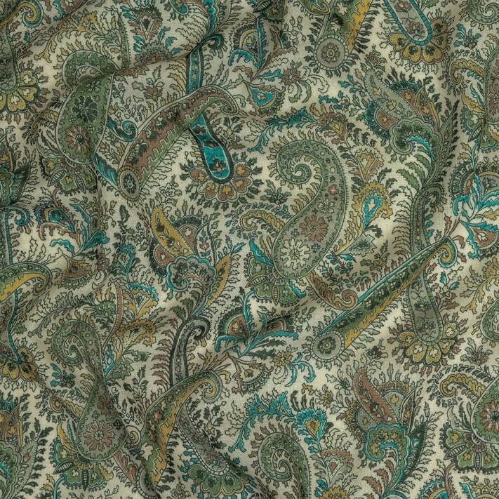 1 Yard Cotton Gauze Blue Paisley Lightweight Apparel and Craft Fabric