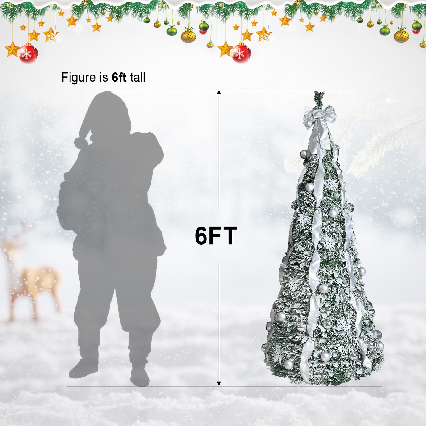 Enchanting 6FT Decorated Artificial Christmas Tree: Illuminated with Lights, Adorned with Snowflakes &#x26; Ornaments