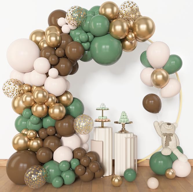 153pcs Sage Green Brown Balloon Garland Arch Kit (Sage Green) 	18" / 12" / 10" / 5"