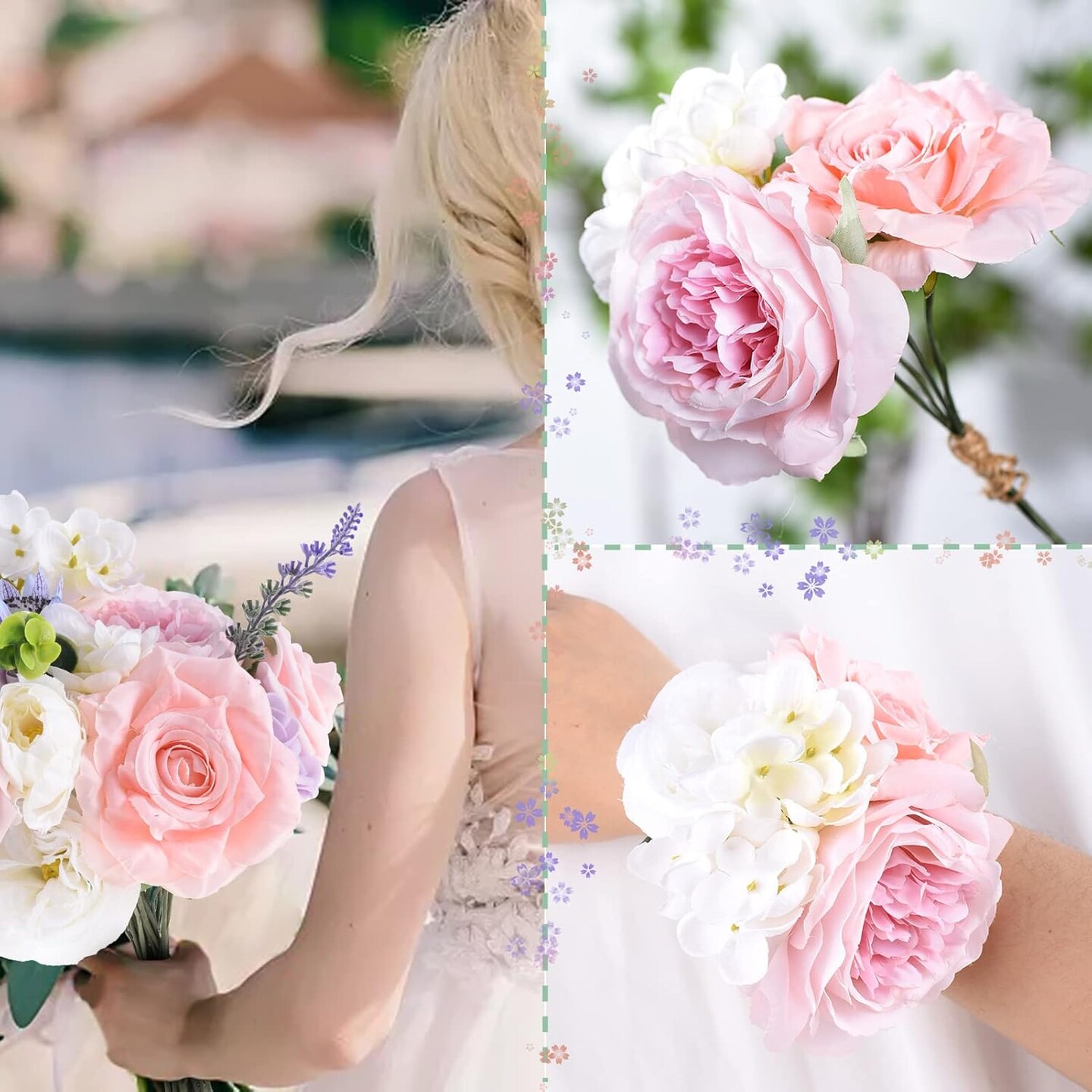 Purple Pink Artificial Flowers Combo Box, Silk Floral Wedding Bouquets Rose