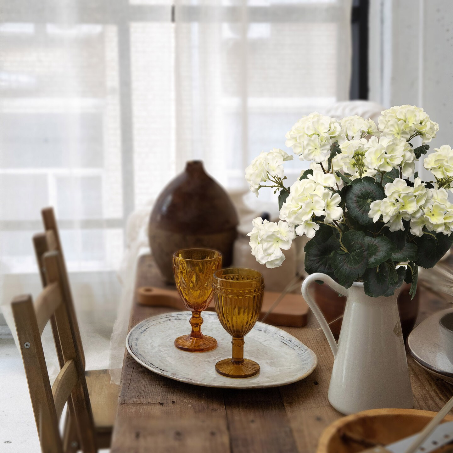 2-Pack 18" White Geranium Bushes | Real Touch Artificial Flowers with 7 Fronds – Perfect for Indoor/Outdoor Decor