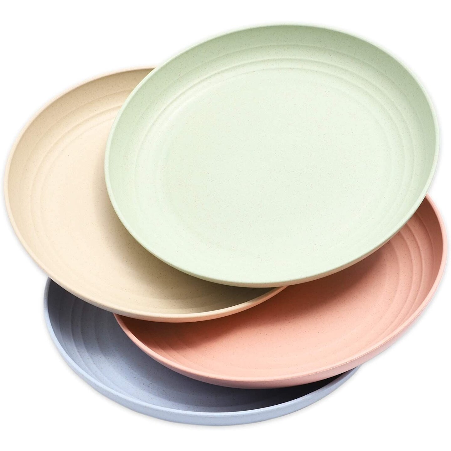 Juvale Wheat Straw Dinnerware Set - 9-Inch, Multicolor, 4-Pack, Modern - Lightweight Reusable Unbreakable Kid Dinner Plates & Camping Plates - Microwave & Dishwasher Safe