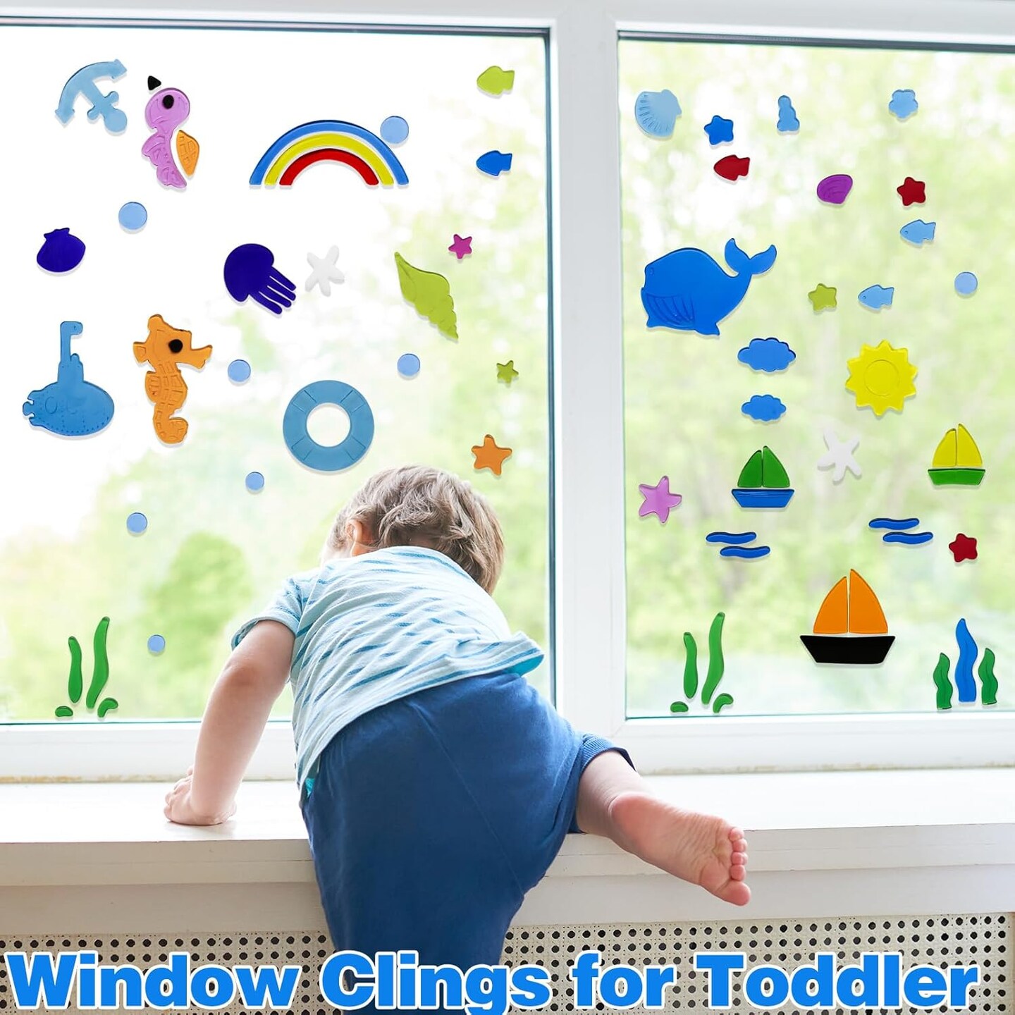 4Pcs Summer Gel Window Clings Colorful Seasonal Toddlers Window Jelly Stickers