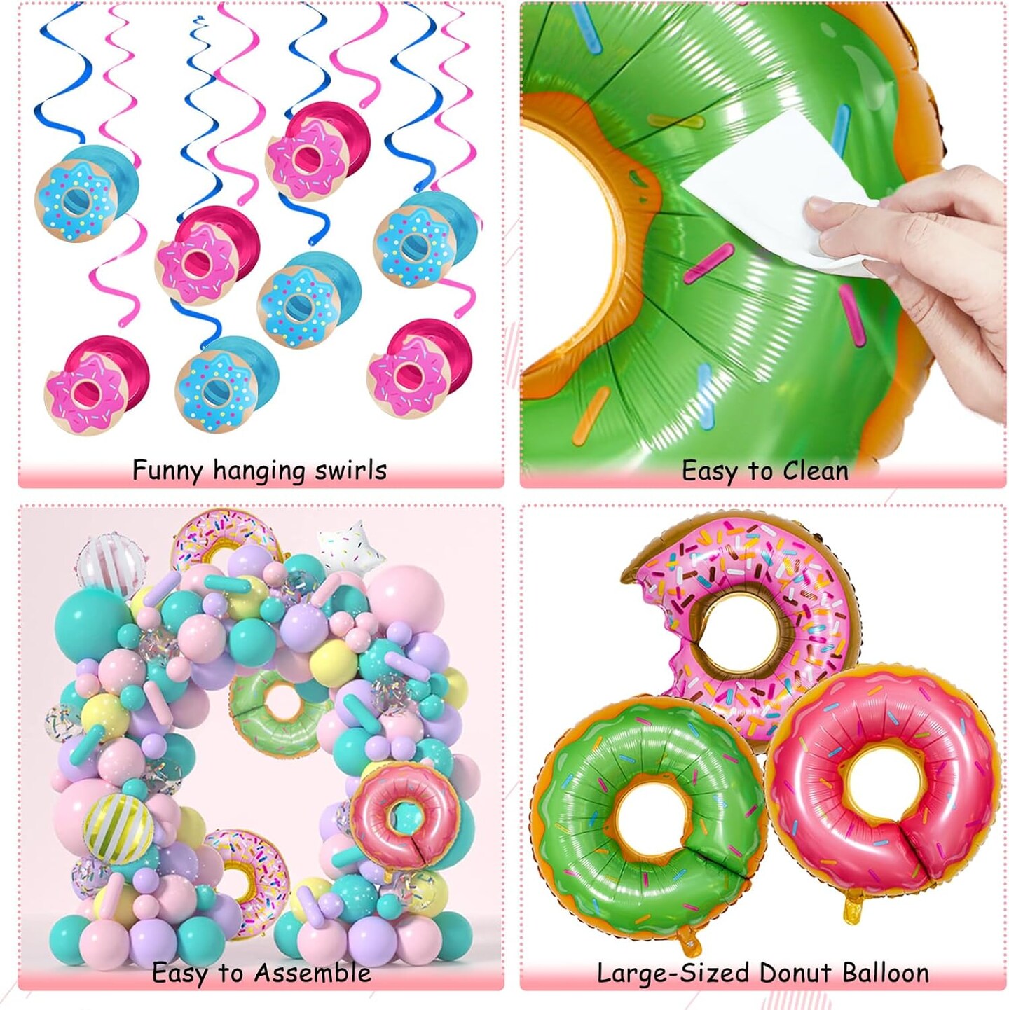 60 Pcs Candyland Party Decorations, Donut Party Supplies with Happy Birthday Banner, Cake Topper, Swirls, and Balloons
