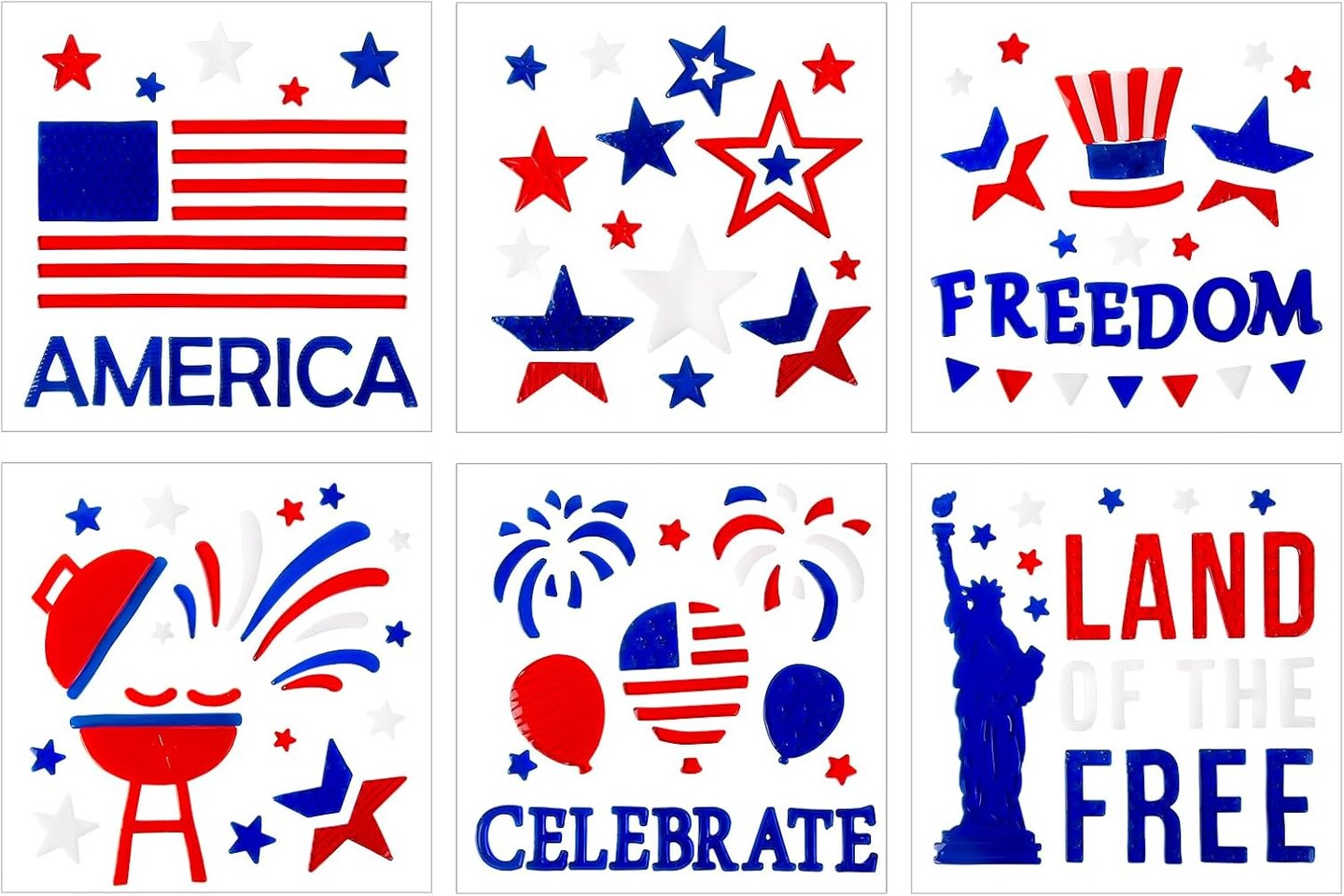 6 Sheets 4th of July Window Clings Decorations