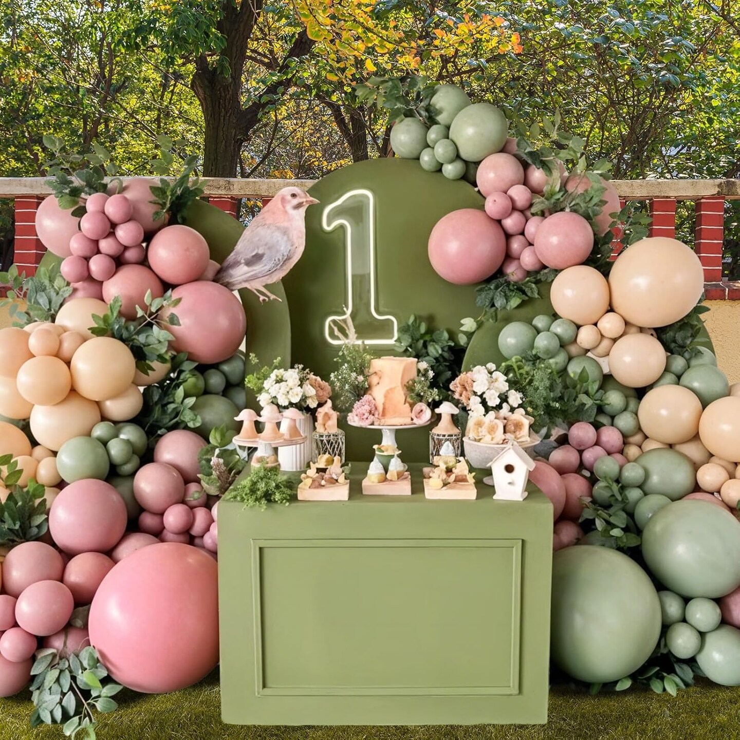 Pink and Green Balloon Arch Kit,122Pcs Sage Green Dusty Rose Red Macaron Pink Yellow Matte Balloons