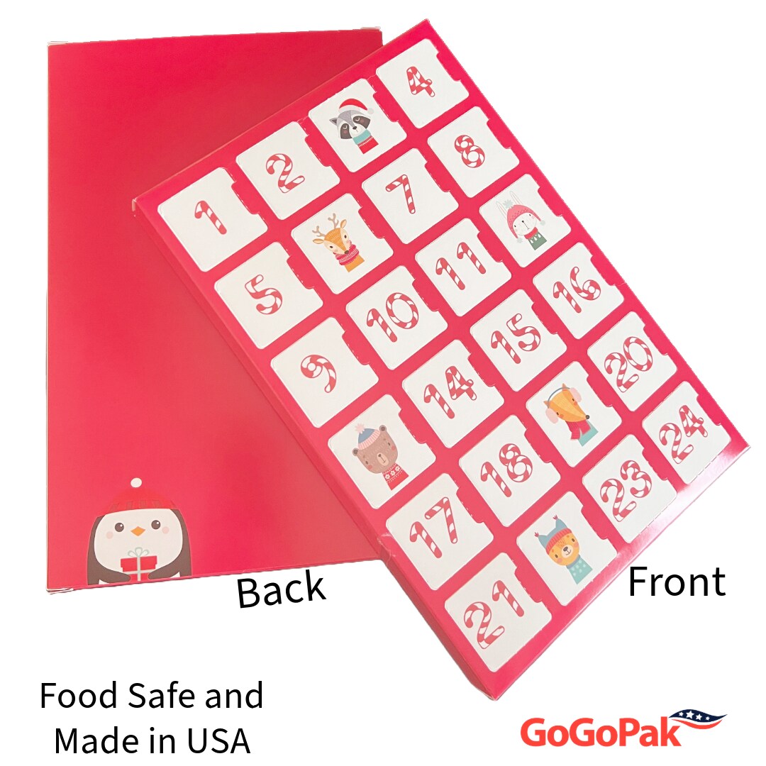 Made in USA - 10 Sets - Fillable (Empty) Advent Calendar Candy Boxes and Trays - Candy Cane - 10 Boxes and 10 Clear Trays - Food Safe