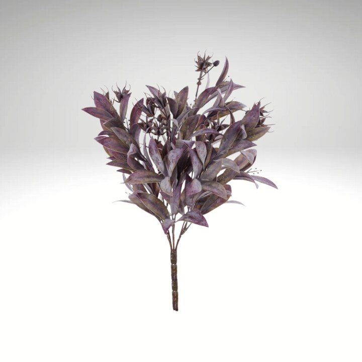 Fall Purple Leaf Bush 16&#x22; | Artificial Plastic Foliage Stem for Wreaths &#x26; Arrangements-FG642781