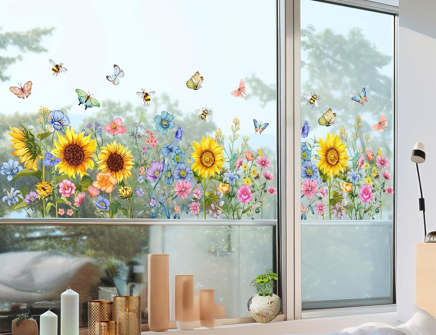 Sunflower Butterfly Bee Window Cling Spring Summer Garden Flower (Sunflower)