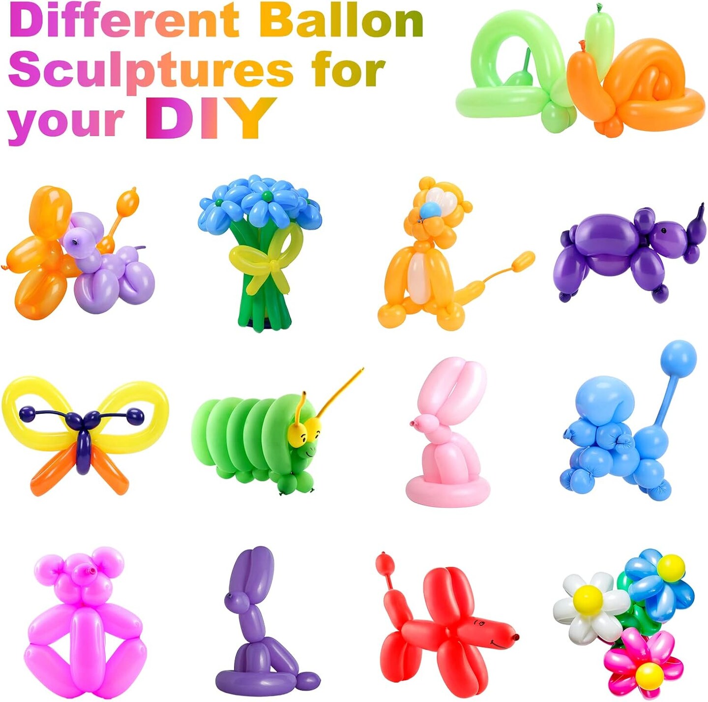100 Pcs 260Q Balloons Kit with Pump - Kids Premium Latex Twisting Long Balloons