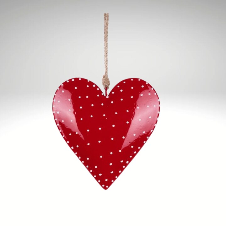 Red & White Metal Heart Ornament 6" | Hanging Iron Valentine Decor-HV914524