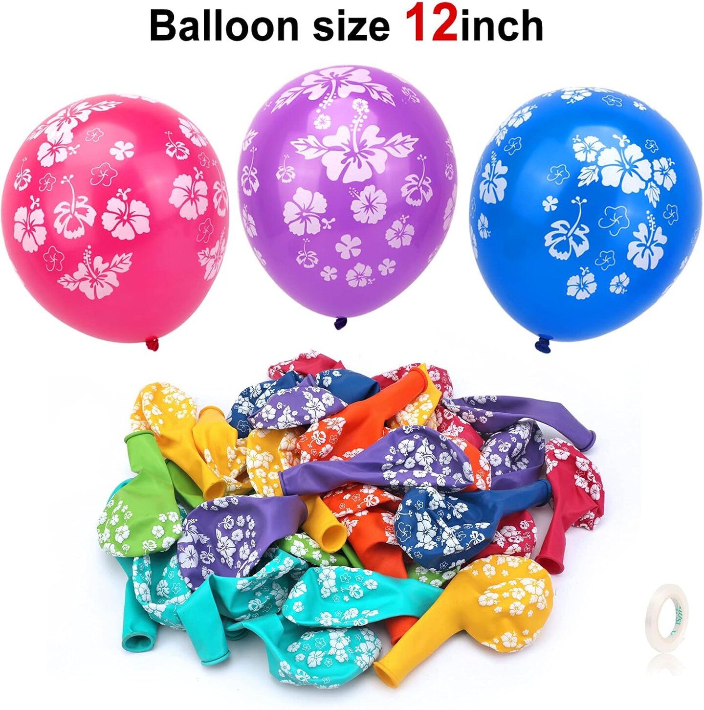 35 Pcs Hawaiian Balloons Hibiscus Flower Printed Latex Balloons