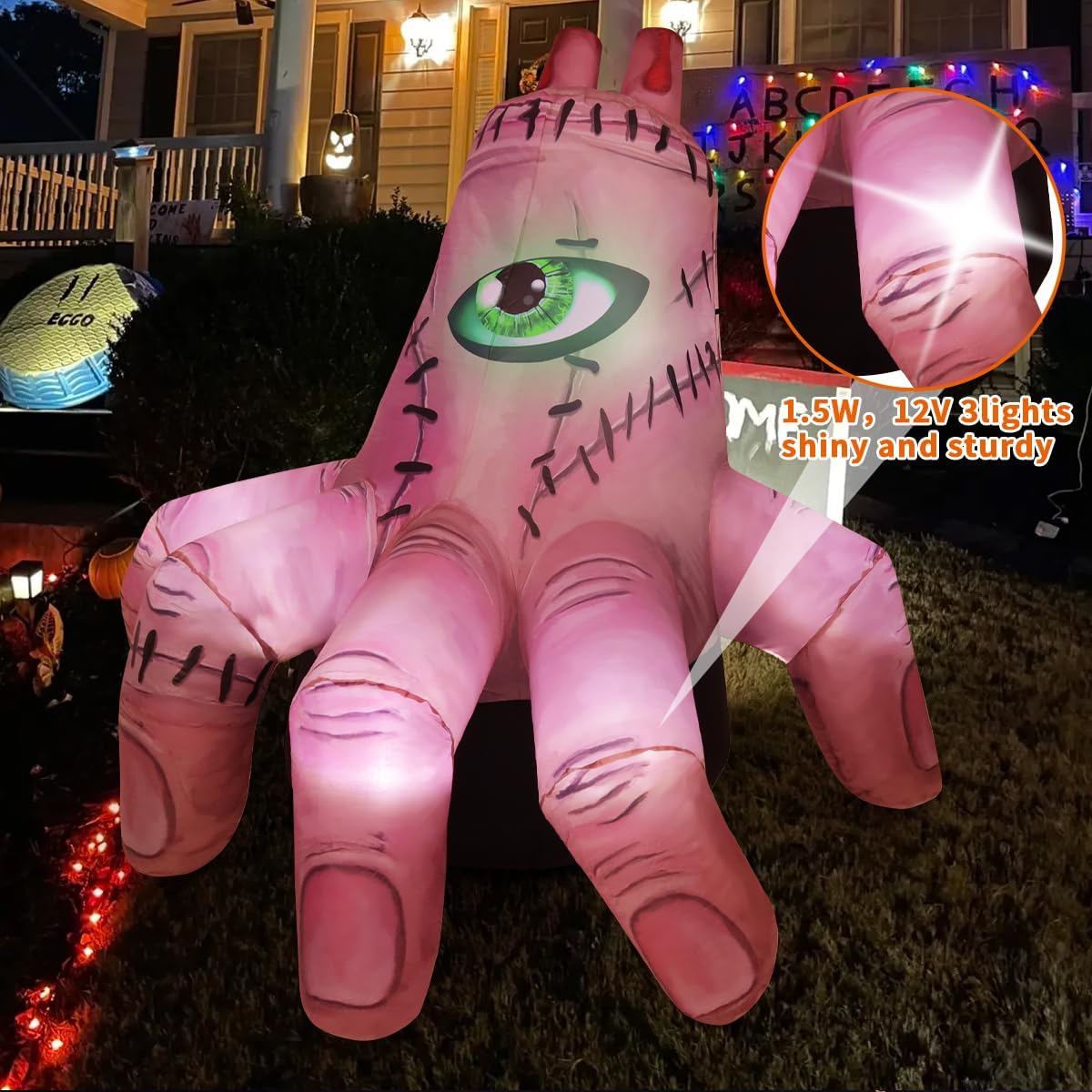 GOOSH 6 FT Halloween Inflatables Decorations Blow Up Yard Scary Giant Hand with Built-in LEDs